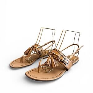 Gucci Brown Leather Tassel Horsebit Thong Flat Sandals EU 37 US 7